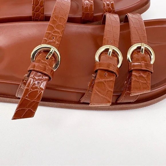 J.CREW 3-Strap Brown Faux Crocodile Slide Sandals 8 - Picture 6 of 12